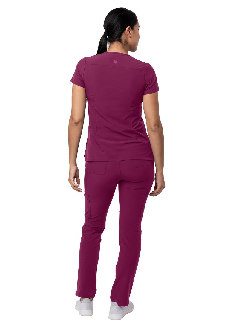 Adar Uniforms Adar Addition Scrubs Set for Women - Stretch V-Neck Scrub Top & Skinny Cargo Scrub Pants, 10 Pockets - A9200 - Wine - M - Image 2